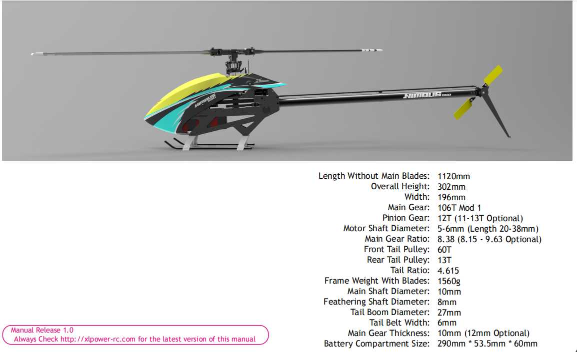 Nimbus 550 Kit - w/o Blades- Full Size Servo